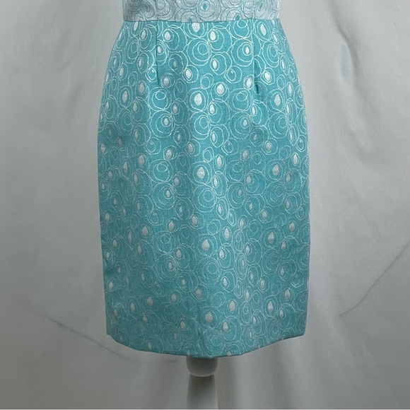 Lotus Grace Metallic Silver Teal Polka Dot Whimsical Sheath Dress NWOT Size M - Picture 5 of 14